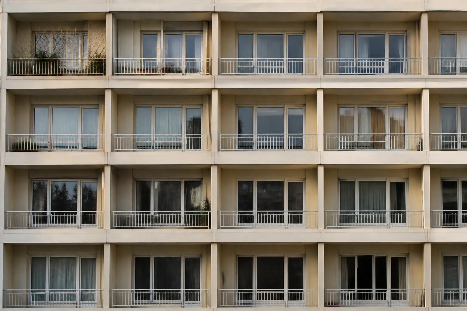 Facade d immeuble des annees 1960 avec balcons files