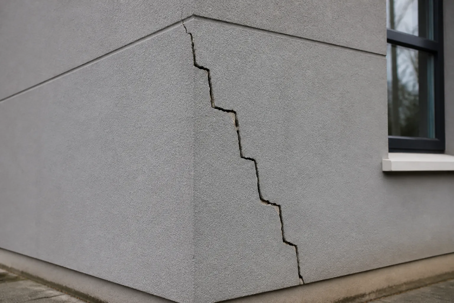 Fissure en escalier sur un angle de facade