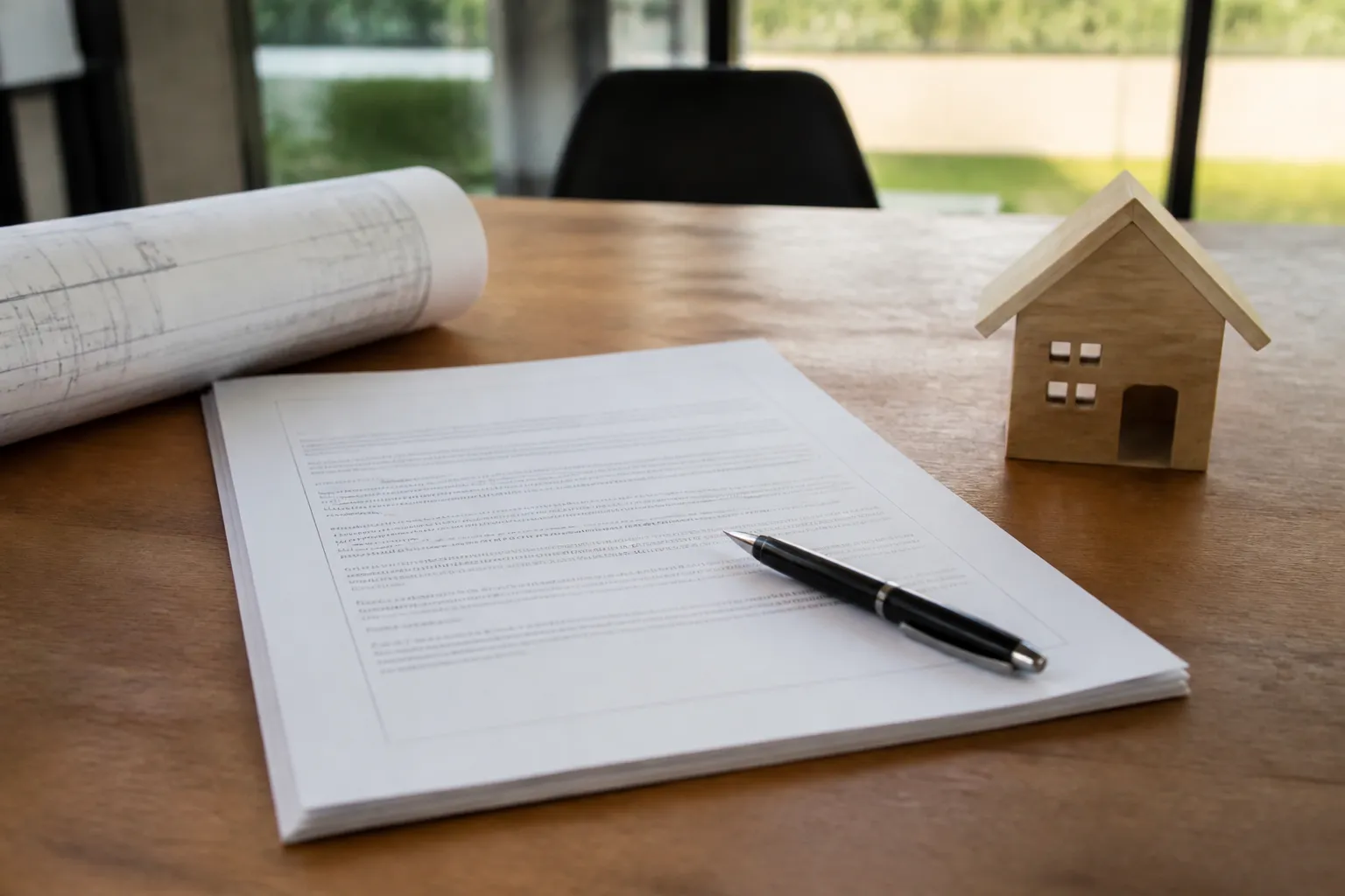 Contrat de construction sur une table