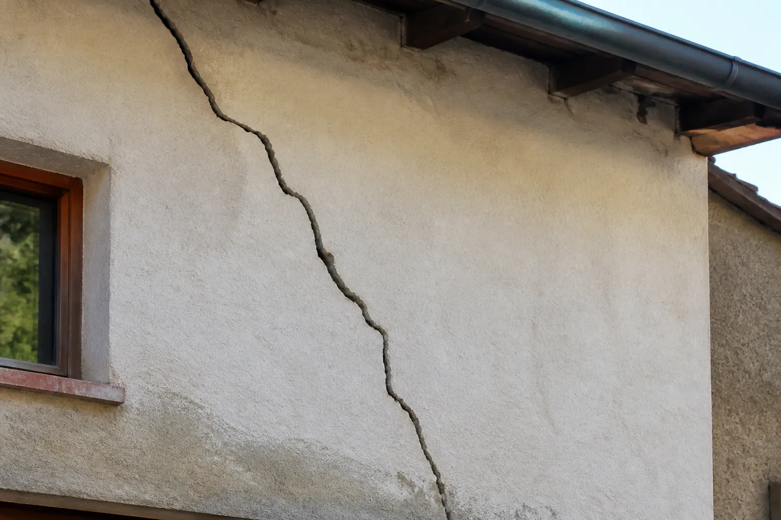 Fissure oblique sur une maison de village