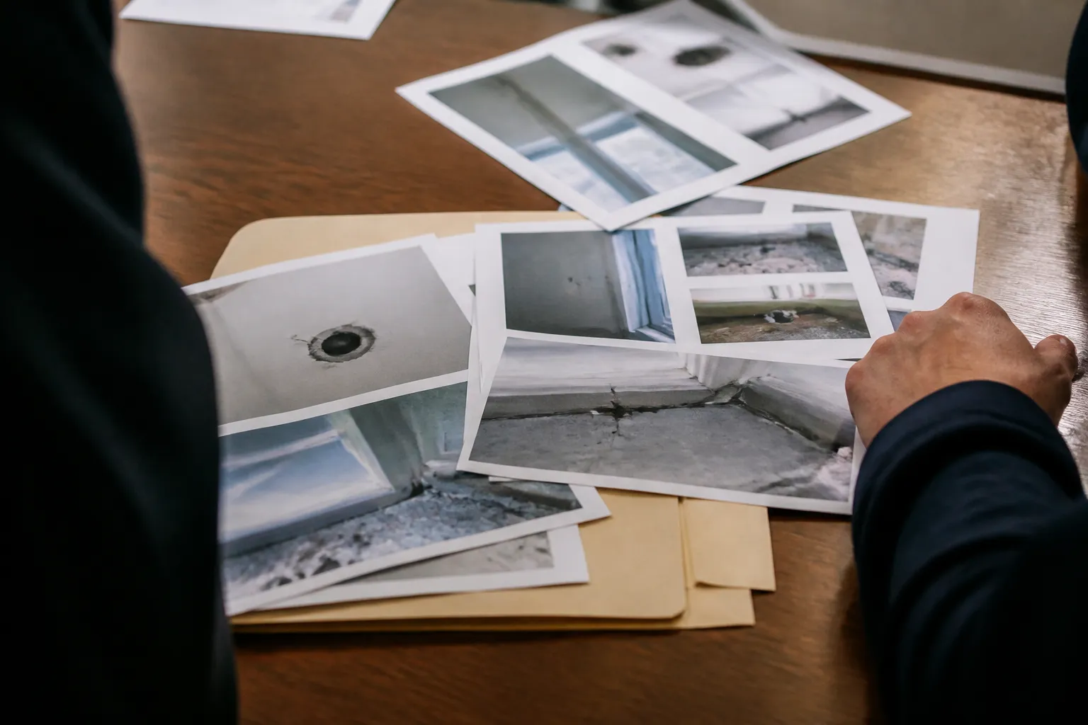 Dossier de photos et constats sur une table