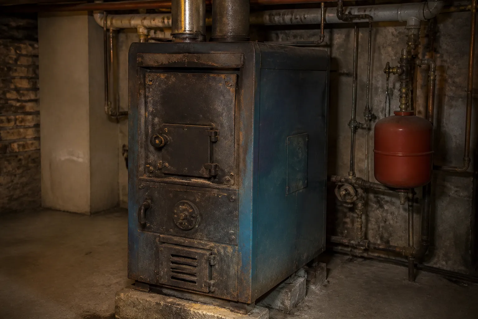 Chaudiere ancienne dans un sous sol
