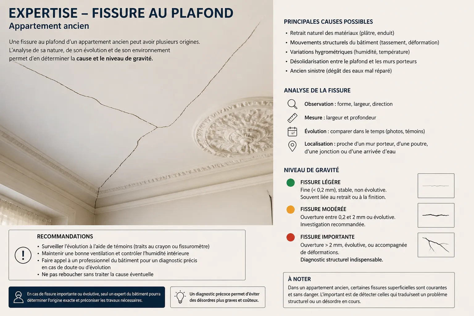 Fissure sur une moulure de plafond a Crolles