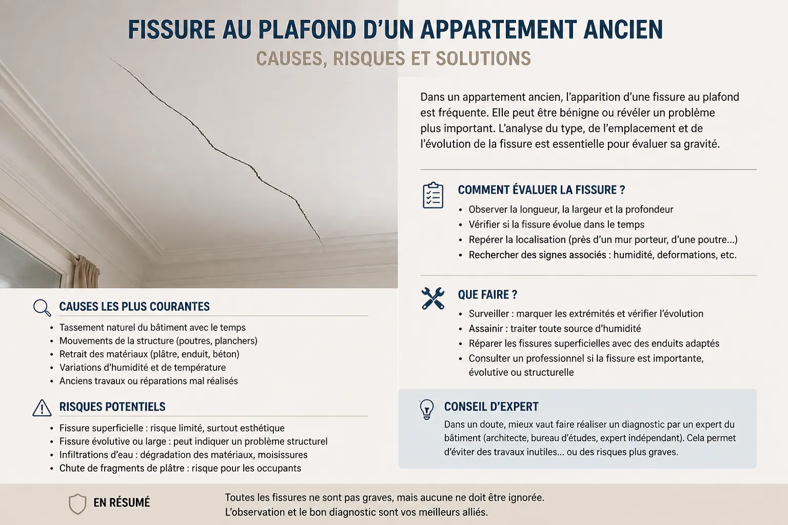 Fissure sur une moulure de plafond a Échirolles