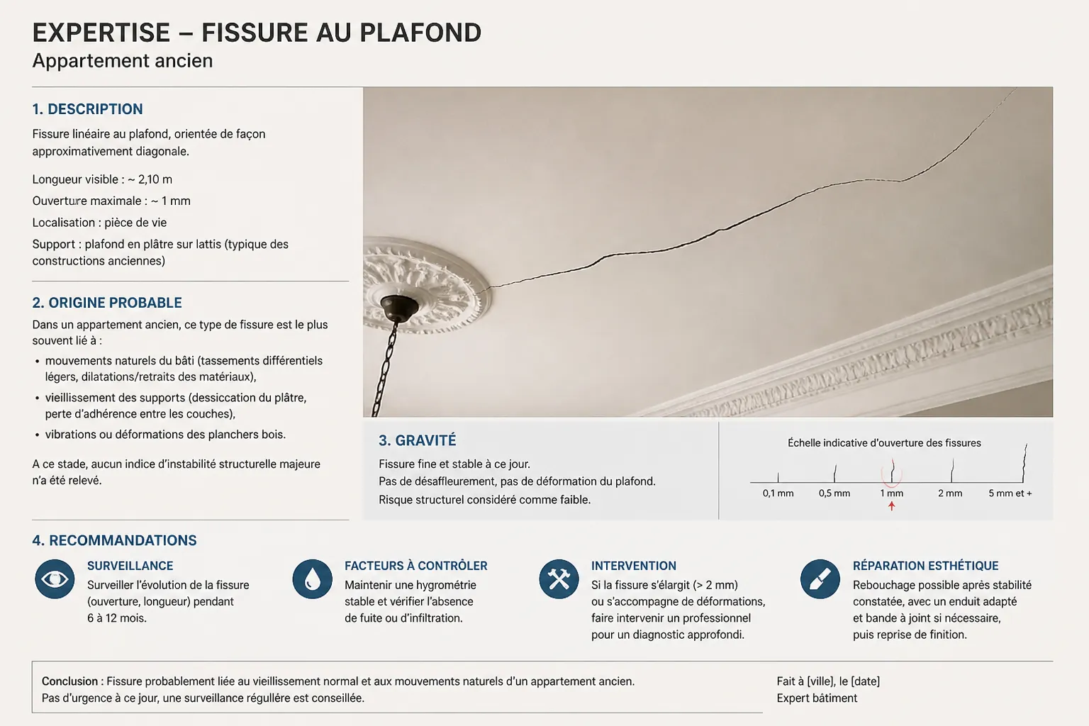 Fissure sur une moulure de plafond a Fontaine