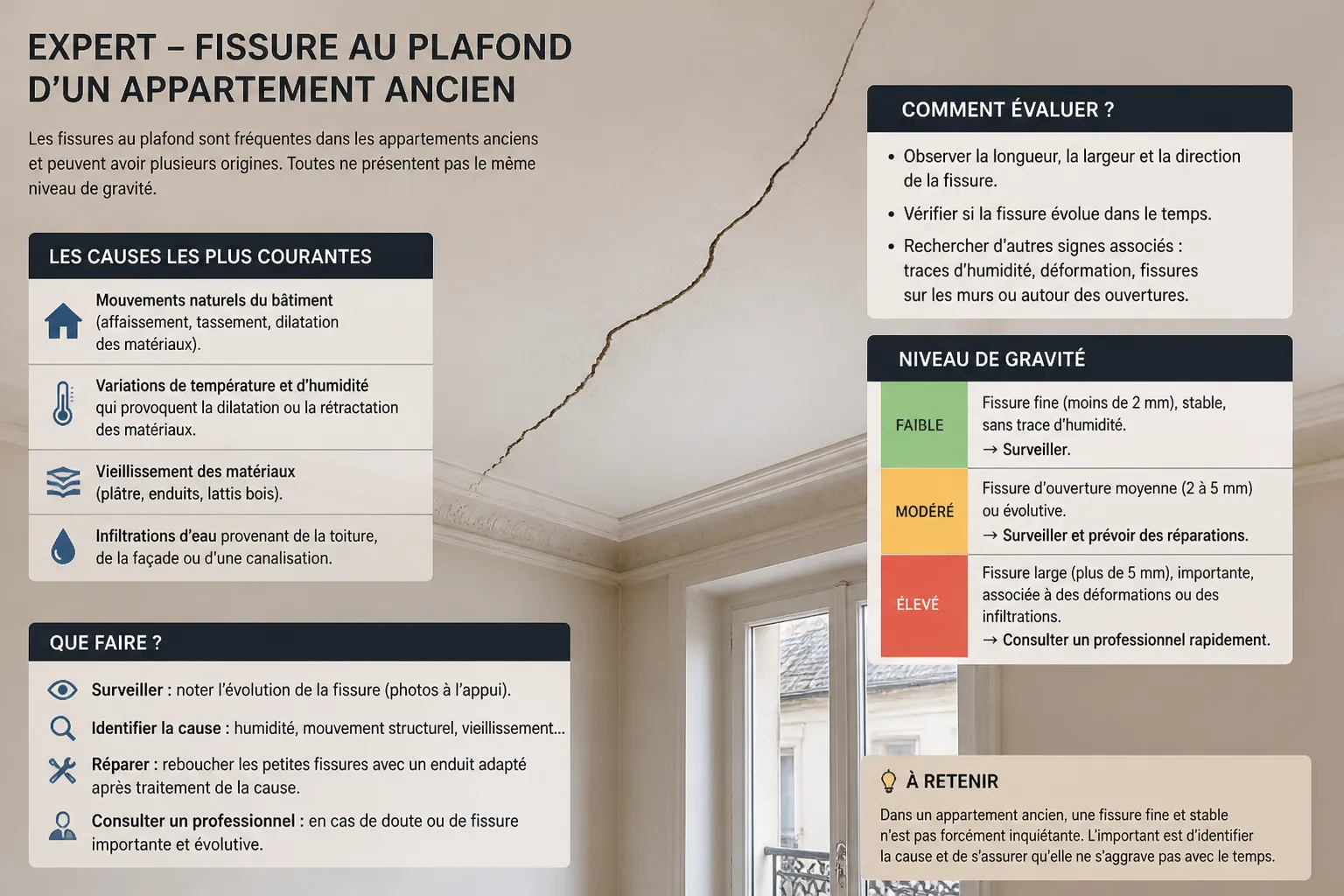 Fissure sur une moulure de plafond a Meylan
