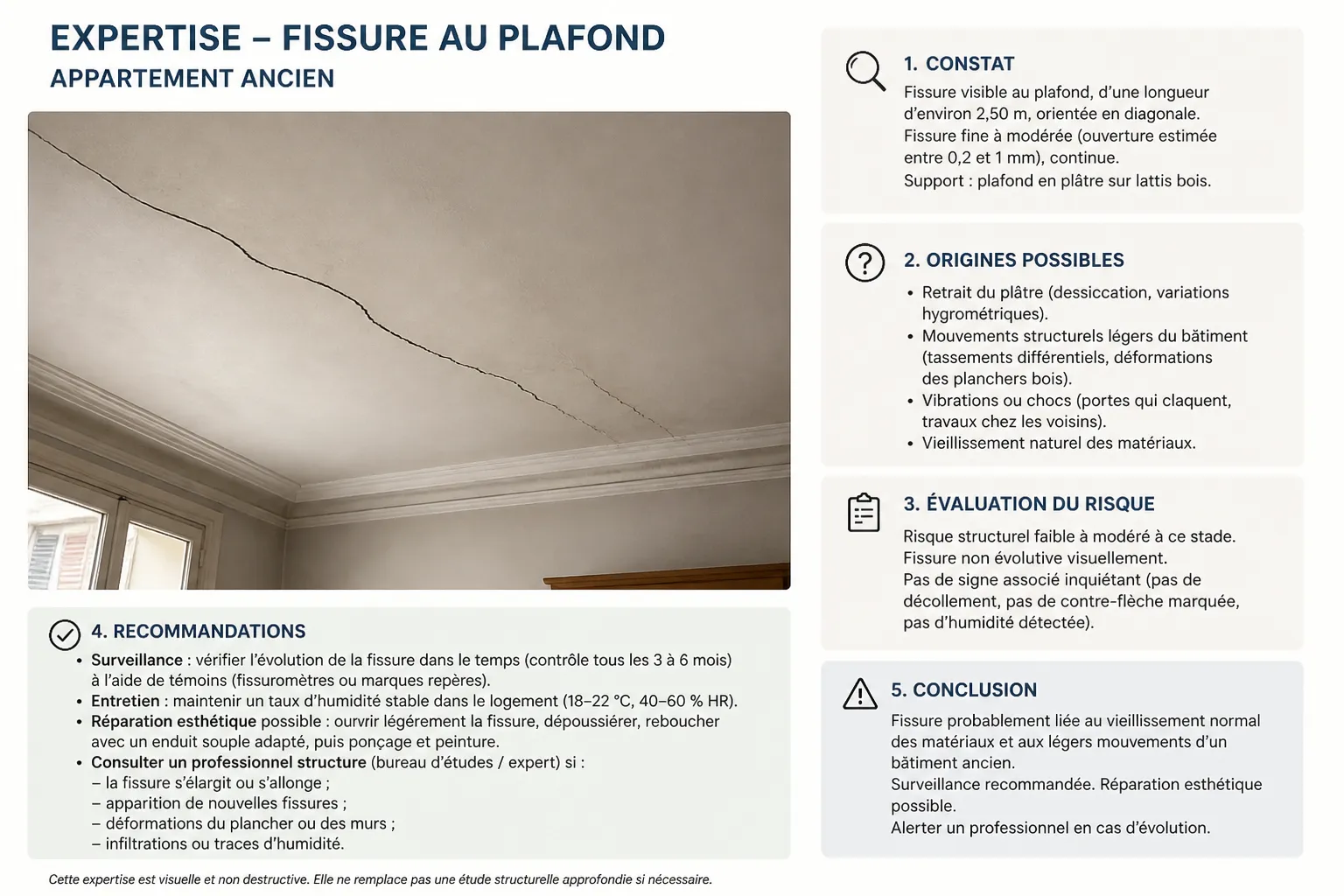 Fissure sur une moulure de plafond a Sassenage