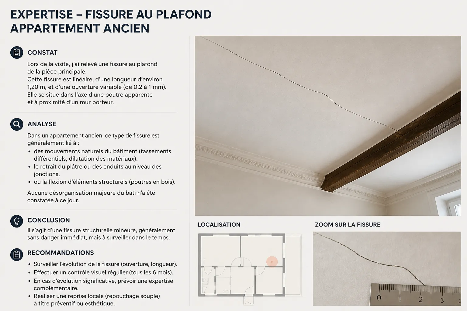 Fissure sur une moulure de plafond a Seyssinet-Pariset