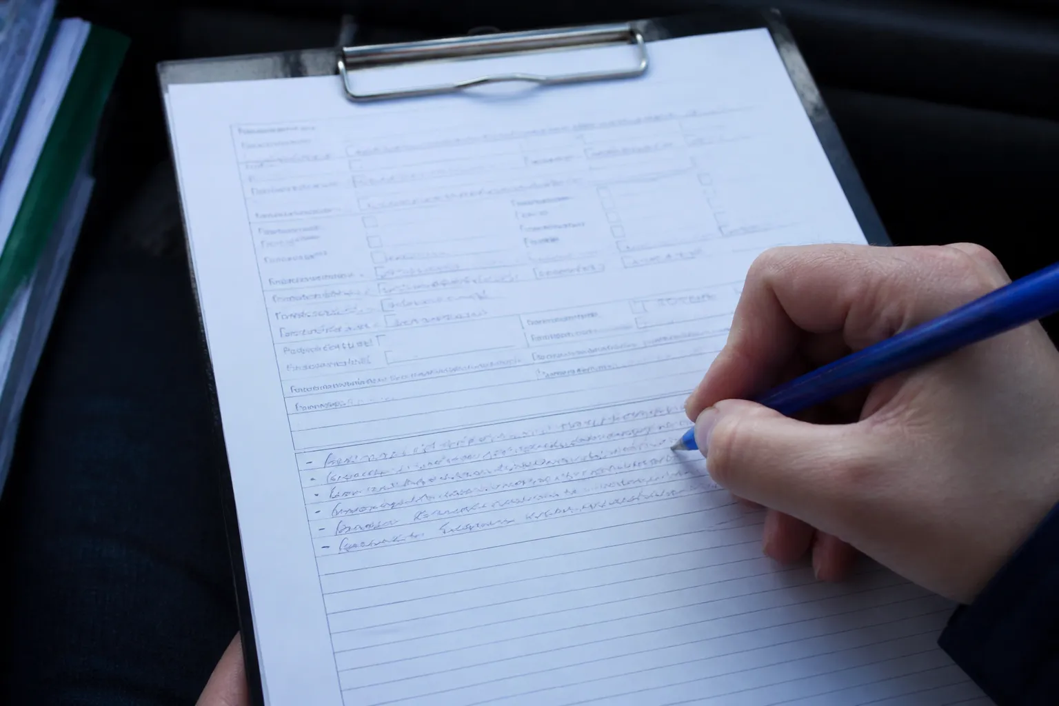 Liste de reserves manuscrite sur un PV