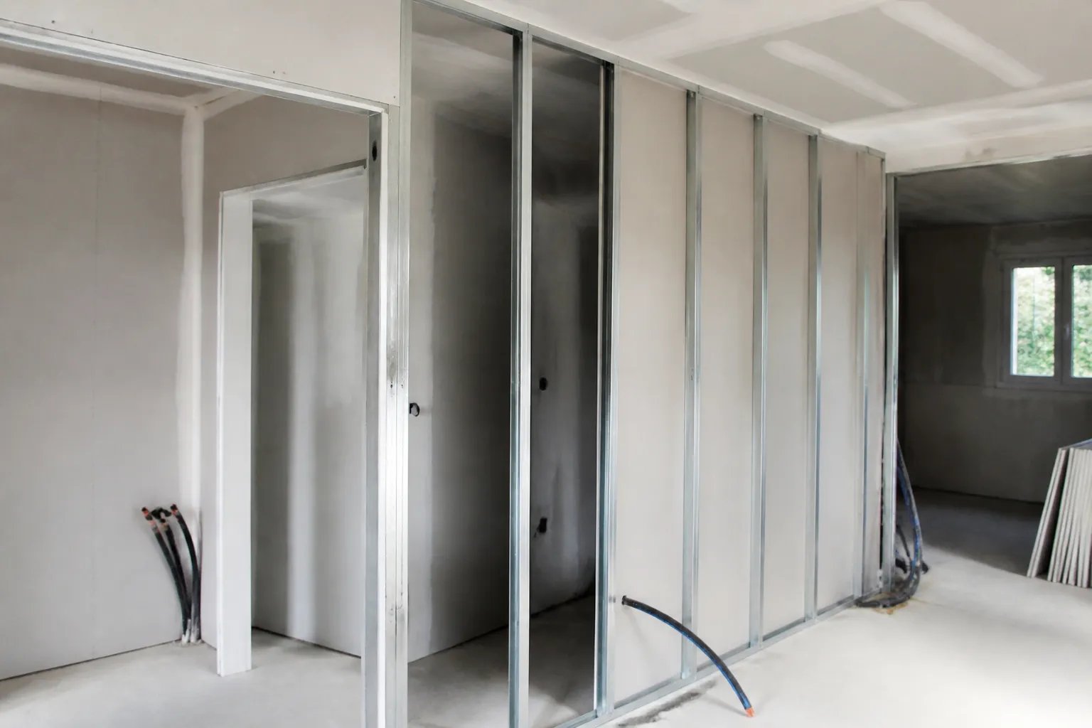 Cloison en cours de montage dans un logement neuf